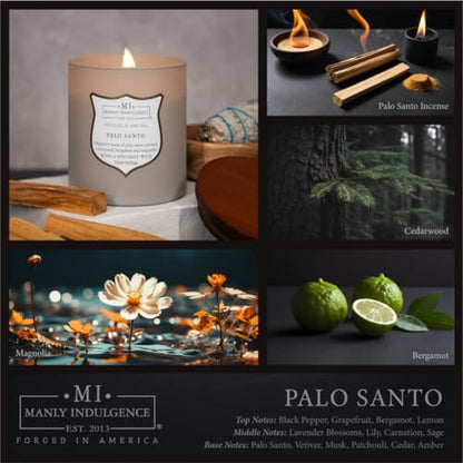 Manly Indulgence Palo Santo Scented Candles for Men, 15 oz Wooden Wick, Premium Soy Blend Wax, 60H Burn, Candles for Home Scented - Made in The USA - color: Palo Santo