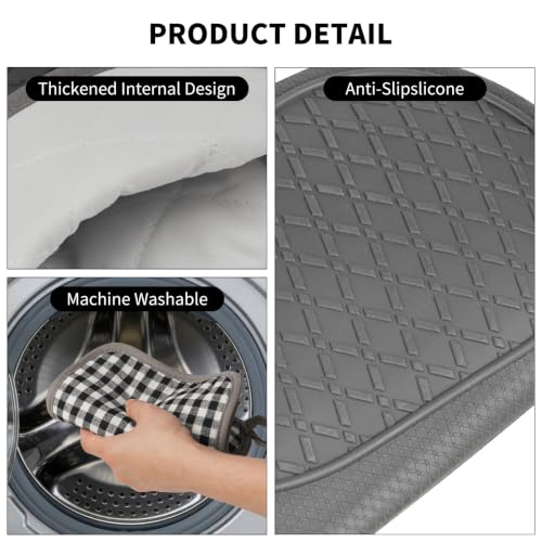 Tifanso 4PCS Heat Resistant Silicone Plaid Oven Mitts & Pot Holders, Grey | Non-Slip Grip Surface, Soft Cotton Lining, Ideal for Cooking Baking Grilling, Easy to Clean, Practical Kitchen Essential