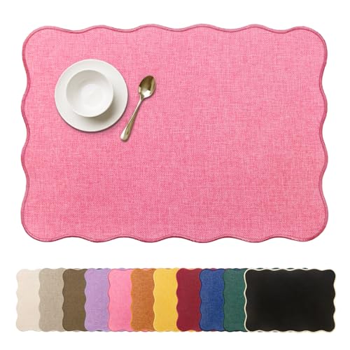 AHHFSMEI Faux Linen Placemats Set of 6 Heat Resistant Non-Slip Stain Proof Table Mats for Kitchen Dining Elegant Decor Place Mats (Pink) - color: Pink
