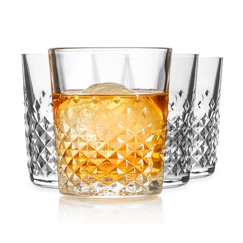 Libbey Carats Double Old Fashioned Glasses, 12 Oz Faceted Whiskey Drinking Glasses, Dishwasher Safe Rocks Glass Set for Spirits, Cocktails - color: Carats Rocks
