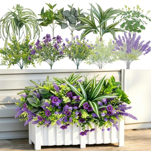 20 Bundles Fake Plants Lavender Artificial Flowers for Outdoors | Artificial Plants Outdoor Fake Flowers Lavender Realistic Artificial Flowers Outdoors UV Resistant Lavender Plant - color: Mixed 20pcs