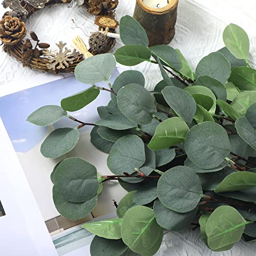 20 Pcs Artificial Eucalyptus Stems Fake Bulk Eucalyptus Faux Greenery Silver Dollar Leaves 23.6 Inches Silver Dollar Fake Plant Decor Silk Branches Artificial Greenery Branches Plant for Wedding Decor