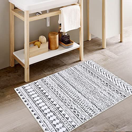 WESTLOOM 2x4 Small Entryway Rug Washable Indoor Doormat Non-Slip Floor Carpet Stain Resistant Boho Rug Moroccan Mat for Living Room Bedroom Kitchen, Grey - color: Grey, size: 2' x 4' (Rectangular)
