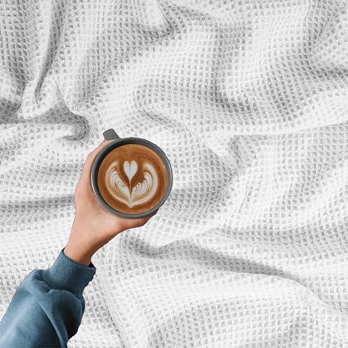 100% Cotton Waffle Weave Blanket, King Size 90 x 108 Inches, 300 GSM Lightweight Breathable Cooling Bed Blanket for Summer & All Season, Soft Woven Blanket, White - color: White, size: 90x108-King