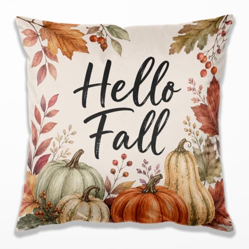 Rustic Farmhouse Fall Pumpkin Pillow Cover 18x18 | Autumn Cottagecore Floral Pumpkin Harvest Decorative Throw Pillow Cover for Home Living Room Bedroom - color: 27color