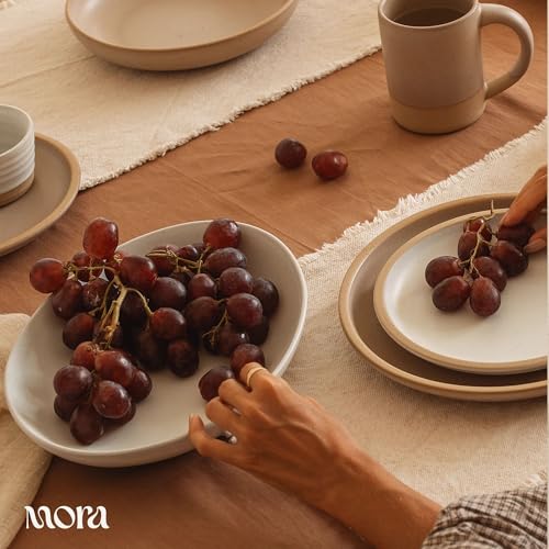 MORA Jumbo and Large Serving Dishes Set of 2, 13 inch and 12 inch Ceramic Pottery Oval Platters - Microwave, Oven and Dishwasher Safe - Oat - color: Oat, size: Jumbo & Large