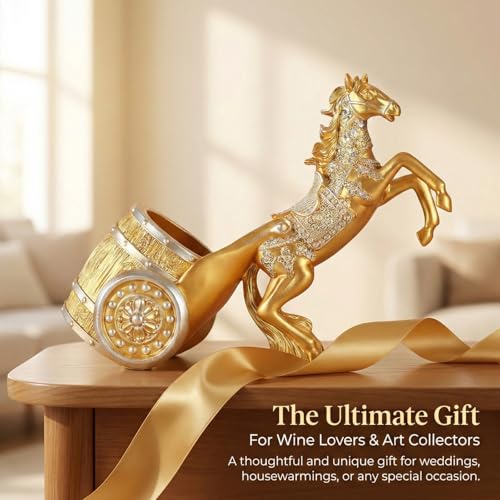 Horse Wine Bottle Holder, Standing Animal Figurine, Decorative Wine Rack Display Stand, Countertop Decor (Golden)