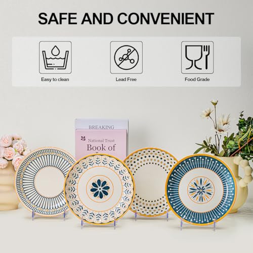 Yeacccng Bohemian Pasta Bowls Set of 8, 8 Inch 24 Oz Ceramic Salad Bowls, Shallow Wide Kitchen Bowls, Lead-Free Cadmium-Free, Dishwasher Microwave Oven Safe, Scratch-Resistant Boho Serving Bowls - size: 8 inch pasta bowl (Colorful*8)