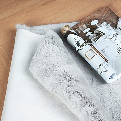 Latepis Area Accent Rug 2x4 Grey Furry Rug Washable Faux Fur Fluffy Shag Rugs Plush Shaggy Soft Rabbit Rugs for Playroom Sofa Bedroom Nursery Room Sheepskin - color: Grey, size: 2' x 4' (Accent)