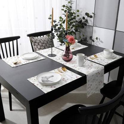 Table Runner and Placemats Set of 6 Flower Floral Branch Decorative Dining Table Runner with Matching Placemats Leaves Plant Nature Table Decor for Kitchen Dining Room and Everyday Use 13x90in - size: 13"x90"+6pcs
