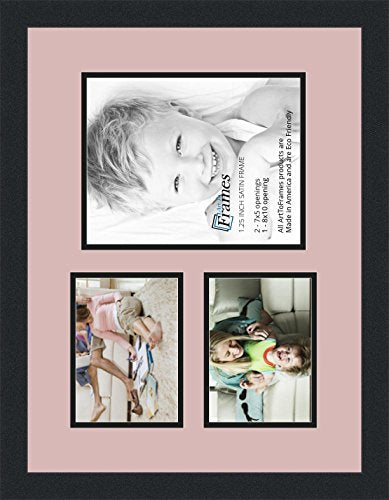 ArtToFrames Collage Photo Frame Double Mat with 1-8x10 and 2-5x7 Openings and Satin Black Frame - color: Seashell, size: 1 - 8x10 and 2 - 5x7