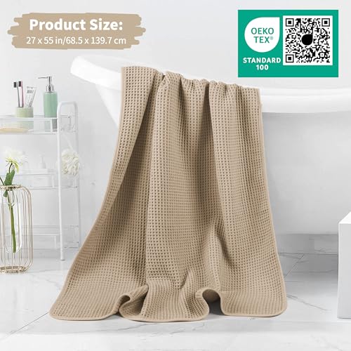 Microfiber Waffle Bath Towels, 4 Pieces, Soft, Absorbent, Fast Drying, Lint Free 430 GSM (27''x55''/68.58 cm x139.7 cm) - color: Beige