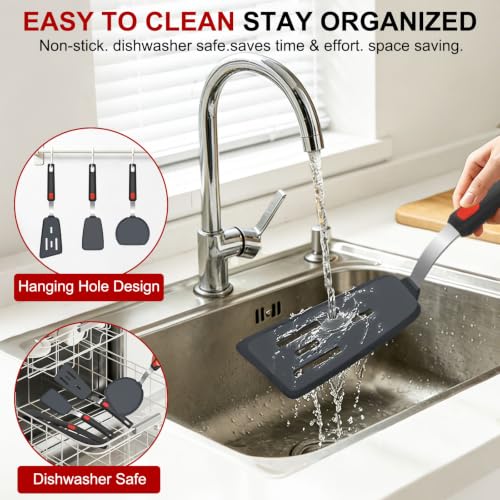Beijiyi 4-Piece Silicone Spatula Turner and Tongs Set, 600°F Heat Resistant | BPA Free, Nonstick Cookware & Ceramic Pan Safe, Flexible for Cooking, Flipping, Non-Toxic Kitchen Utensils, Dishwasher Safe