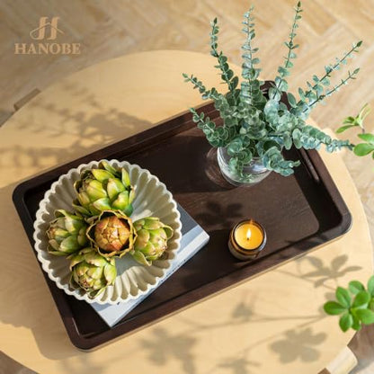 Hanobe 20" Large Wooden Ottoman Serving Trays for Coffee Table Decor | Walnut Big Decorative Tray with Handles for Modern Farmhouse Living Room Decor