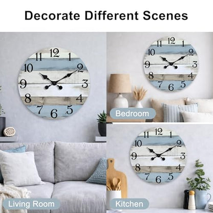 JoFomp 16 Inch Wall Clocks Battery Operated, Silent Non Ticking Wall Clock Wood, Coastal Country Design Rustic Wall Clocks for Living Room Decor, Large Wall Clock for Bedroom Kitchen Bathroom - size: 16 Inch