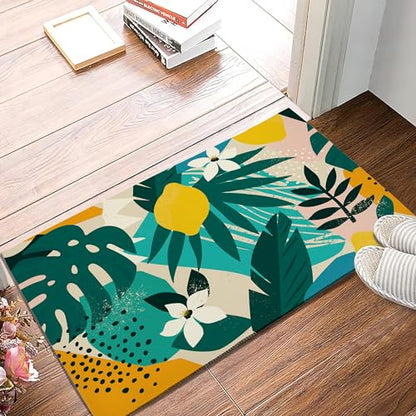 SPUNKER Abstract Modern Welcome Mat - Tropical Palm Leaves, Indoor/Outdoor, Low-Profile, 17''x30'' - color: Tropical Palm Leaves