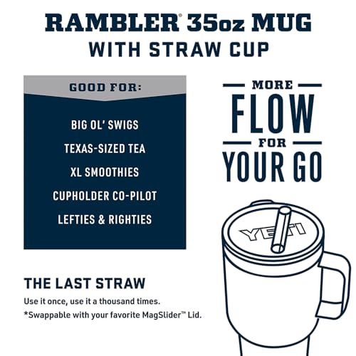 YETI Rambler 35 oz Tumbler with Handle and Straw Lid, Travel Mug Water Tumbler, Vacuum Insulated Cup with Handle, Stainless Steel, Big Wave Blue - color: Big Wave Blue, style: 35oz