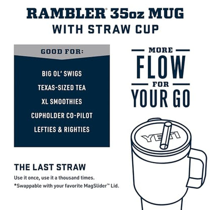 YETI Rambler 35 oz Tumbler with Handle and Straw Lid, Travel Mug Water Tumbler, Vacuum Insulated Cup with Handle, Stainless Steel, Big Wave Blue - color: Big Wave Blue, style: 35oz