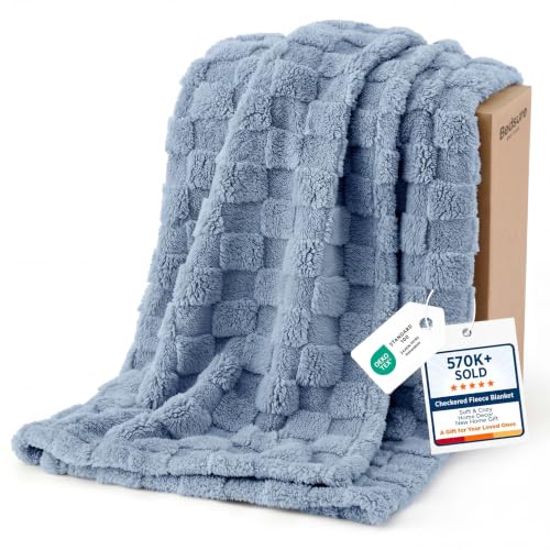 Bedsure GentleSoft Ashley Blue Throw Blanket for Couch - Checkered Fleece Blankets Gifts for Kids Girls, Cute Soft Cozy Throw for Bedroom Home Decor Gifts, 50x60 Inches - color: 02 Ashley Blue, size: Throw (50" X 60")