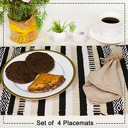 Black, Cream, White Boho Placemats (Set of 4) | Cotton Farmhouse Placemats 13x19 Inches| Machine Washable, Durable and Easy to Combine - color: Ivory-black, size: 13x19 Inch.