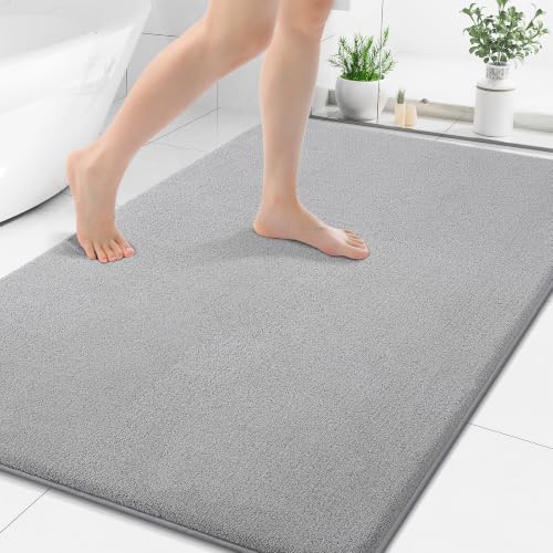 Smiry Memory Foam Bath Mat 48x32, Extra Soft Absorbent Bathroom Rugs | Grey Quick Dry, Machine Washable Bath Mats for Bathroom, Shower, Tub and Home Decor Accessories - color: Grey, size: 48'' X 32''