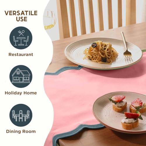 Folkulture Table Runner 108 inches Long | Scalloped Pink Table Runner for Dining Room, Party Decorations | 100% Cotton, Machine Washable, Farmhouse Table Runner for Hannah Montana Party Decorations - size: 14" x 108", style: Laguna Blush