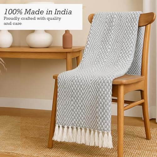 RAJRANG Grey Woven Country Rustic Throw Blanket 100% Cotton Luxury Quality Sofa Couch Bed Throws Perfect for Indoor Outdoor 50x60 Inches Wild Dove - color: Wild Dove Grey