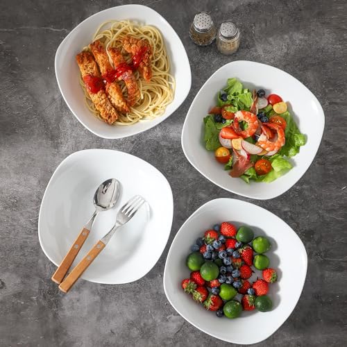 fMBB 4pcs Large Pasta Bowls, 35 OZ Porcelain Deep Dinner Plates, Big Salad Bowls Set, House-warming Dinnerware, Dishwasher, Microwave, Oven Safe - color: Square8.25"