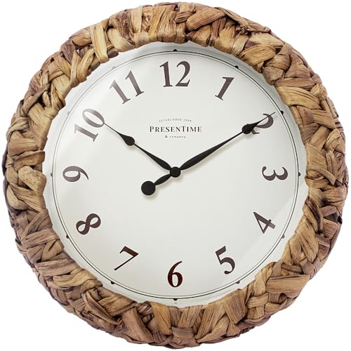 Farmhouse Series, Rustic Woven Clock | 12.6-Inch Natural Woven Water Hyacinth/Seagrass Wall Clock, Wall Art for Home & Farmhouse Décor - size: 12.6 inch