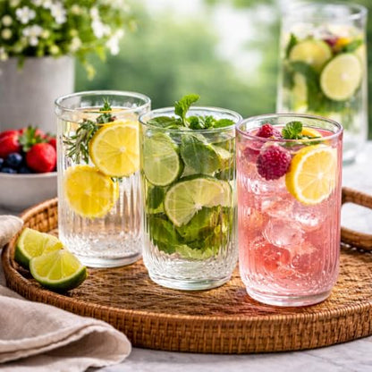 Glaver's Drinking Glasses Set of 8. 17oz Vintage Drinking Cups. Ripple Cocktail Glasses, Ribbed Drinking Highball Glass Cups. Arch Designed Art Deco Glassware for Water Juice Coffee. Package may Vary - style: Clear S/8 17oz