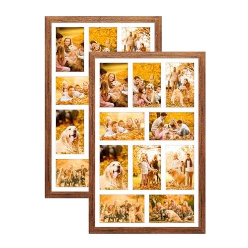 13x21 Collage Frame with 10 Openings 4X6 Pictures, Multiple Picture Frame with Mat, Wall or Tabletop Decor, Carbonized Brown Wood Grain,2 Pack - color: Carbonized Brown, size: 13x21-(10 open4x6)-2P