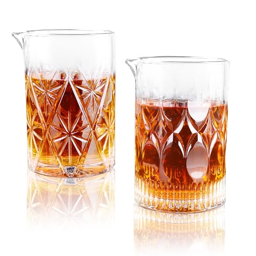 24 Oz Cocktail Mixing Glass Stirring Glasses for Whiskey Cocktail Mixing Shaker Glass Martini Old Fashioned Crystal Bar Set 700ml 2PCS (X-shape/Snowflakes) - style: X shape/ Snowflakes