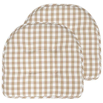 Sweet Home Collection Chair Cushion Memory Foam Pads Tufted Slip Non Skid Rubber Back U-Shaped 17" x 16" Seat Cover, 2 Count (Pack of 1), Checkered Taupe/White - color: Checkered Taupe/White, size: 2 Pack, style: Foam Pads