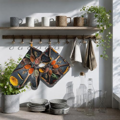 Various Spices and Herbs Heat-Resistant Oven Mitts and Pot Holder Kitchen Non-Slip Silicone Cooking Microwave Gloves for Cooking Baking Grilling - color: Various Spices and Herbs