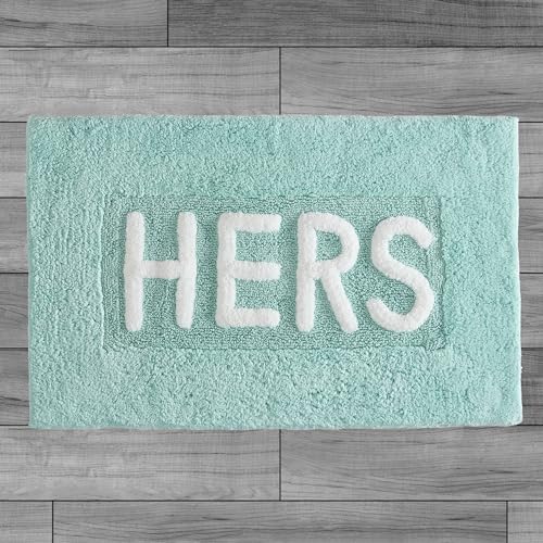 Cotton Bath Rug - Soft Cotton Bath Mat - Bathroom Decor - Water Absorbent and Machine Washable - Measures 21"x34" - Hers- Aqua Blue - color: Aqua, size: 1'9" x 2'10" (Rectangular), style: Hers