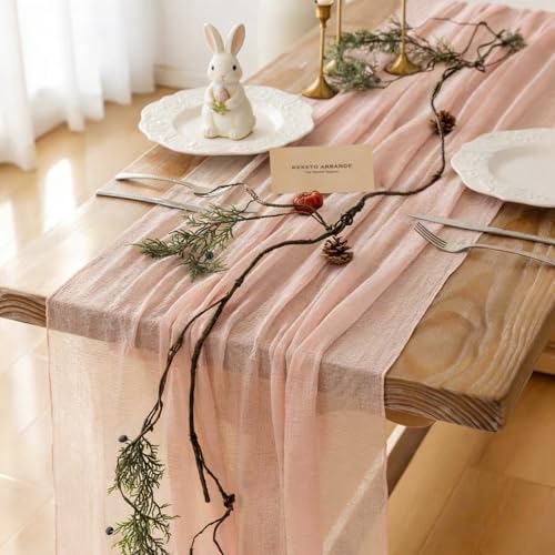 10Pcs Pink Cheesecloth Table Runner 120 Inches for Wedding Party Decor | For Wedding Baby Shower Bridal Shower Birthday Engagement Party 10FT Rustic Boho Home Decorations - color: Blush Pink, size: 35"x120"(Pack of 10)