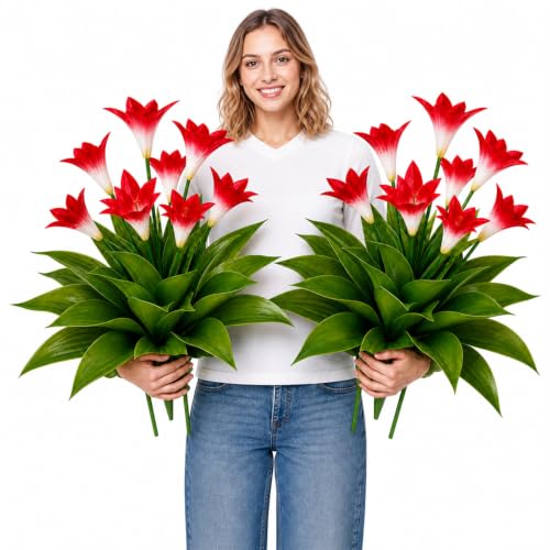 TOMBABY 2 Pack Artificial Agave Plants Outdoor 27.5 Inch, Large UV Resistant Fake Agave Succulent Plants with Ground Stakes, Realistic Faux Agave for Garden Patio Porch Yard Indoor Office Deco - color: Lily 2pc