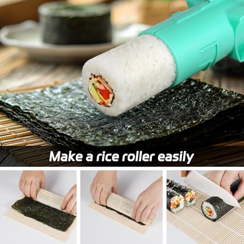 Sushi Making Kit, Upgraded 11.8 Inches Sushi Roller, Sushi Bazooka Easy Made Sushi, Sushi Rolling Mat Sushi Maker Sushi Kit - color: Cyan