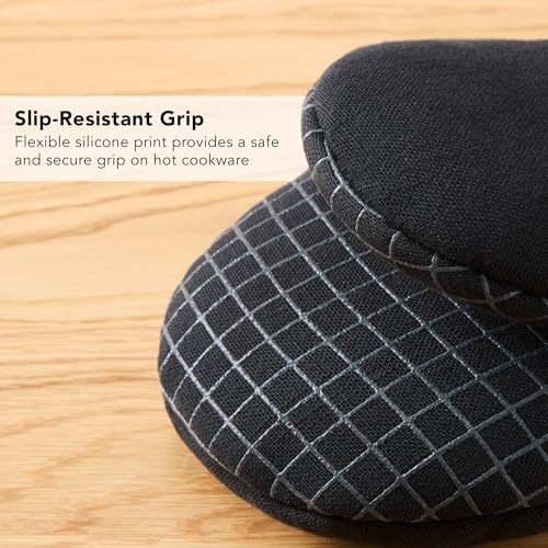 KITCHENAID Gourmet Series Gridlines Mini Oven Mitts 2-Pack Set, Heat Resistant up to 600°F, Soft Silicone Grip, Magnetic Cuff, Matte Black, 5.5"x9" - color: Matte Black