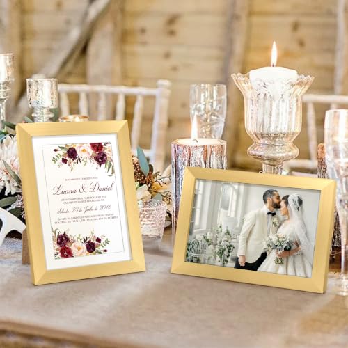 upsimples 5x7 Picture Frame Set of 10, Display Pictures 4x6 with Mat or 5x7 Without, Multi Photo Frames Collage for Wall or Tabletop Display, Gold | Fit 4x6 and 5 x 7 Photos, Wall or Tabletop Display, For Gallery Hallway Living Room, For Christmas Mother'