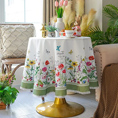 SUTAVIA Tablecloth 60" Round Green Butterfly Floral Embroidery Lace | Summer Sunflower Waterproof Table Cloths Farmhouse Country Table Cover for Home Coffee Table Outdoor Picnic - color: Green Butterfly, size: 60" (Round)