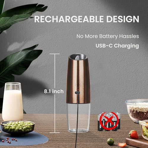 Rechargeable Gravity Salt Pepper Grinder Set, 2 Pack (Copper) | Gravity Rechargeable Grinder With Led Light & Adjustable Coarseness, No Extra Batteries Needed For Kitchen Seasoning - color: Rechargeable/2pcs/Copper