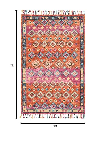 SAFAVIEH Aspen Collection Accent Rug - 4' x 6', Orange & Fuchsia, Handmade Boho Braided Tassel Wool, Ideal for High Traffic Areas in Entryway, Living Room, Bedroom (APN138A) - size: 4' x 6' (Rectangular)