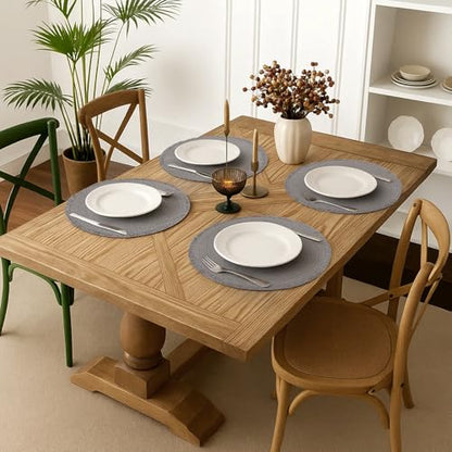 15 Inch Set of 6 Round Braided Woven Placemats Wipeable Paper Heat Resistant Table Mats with Fringe Tassel Boho Indoor Outdoor Table Placemats for Dining Tables (Grey) - color: Gray