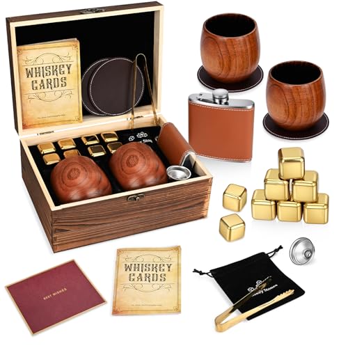 Charred Wooden Bourbon Drinking Glass Wooden Whiskey Glasses Set of 2 Complete Whiskey Gift Set Old Fashioned Glass Bourbon Gifts for Men (Gold Accents) - style: 2 Pack – Wooden Gift Box (Gold Accents)