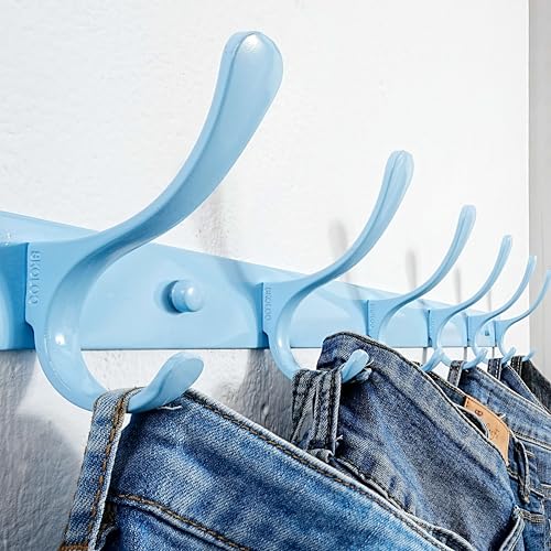 SKOLOO Wall Mounted Coat Rack - 6 Hooks, Heavy Duty, Stainless Steel, Metal Wall Hangers, Sturdy Coat Hooks for Hanging Coats, Jacket, Clothes, Hat, Blue - color: Blue, size: 6 Hook(1 Pack)