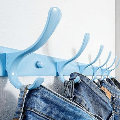 SKOLOO Wall Mounted Coat Rack - 6 Hooks, Heavy Duty, Stainless Steel, Metal Wall Hangers, Sturdy Coat Hooks for Hanging Coats, Jacket, Clothes, Hat, Blue - color: Blue, size: 6 Hook(1 Pack)