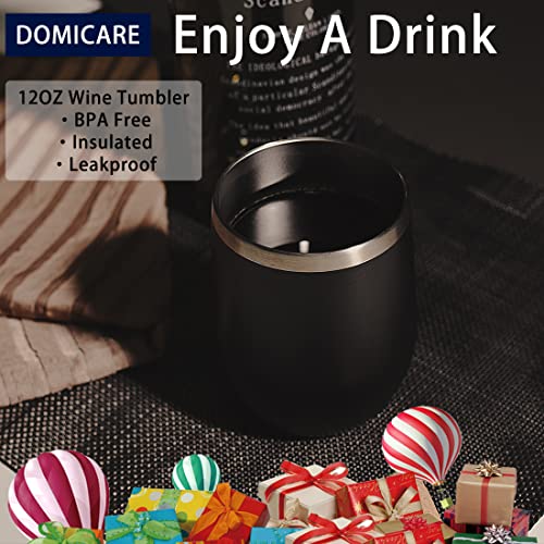 DOMICARE Stainless Steel Wine Tumbler Bulk with Lid, Personalized Insulated Tumblers Set, 12oz Travel Coffee Cups Pack of 1, Black - color: Black, size: 1 Count (Pack of 1)