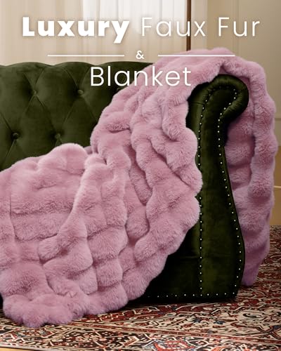 Ultra Soft Cozy Faux Fur Throw Blanket, Fuzzy Plush Thick Bubble Blanket, Oversize Luxury Fluffy Blanket for Couch, Sofa, Bedroom, and Living Room,50x60 Inches,Pink - color: Pink, size: Throw