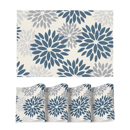 Artoid Mode Floral Vinyl Placemats Set of 4, Washable Heat Resistant Non-Slip Woven Plastic PVC Place Mats for Farmhouse Holiday Party Kitchen Dining Decor - color: Beige/Blue, size: 12" x 18", Rectangular Set of 4
